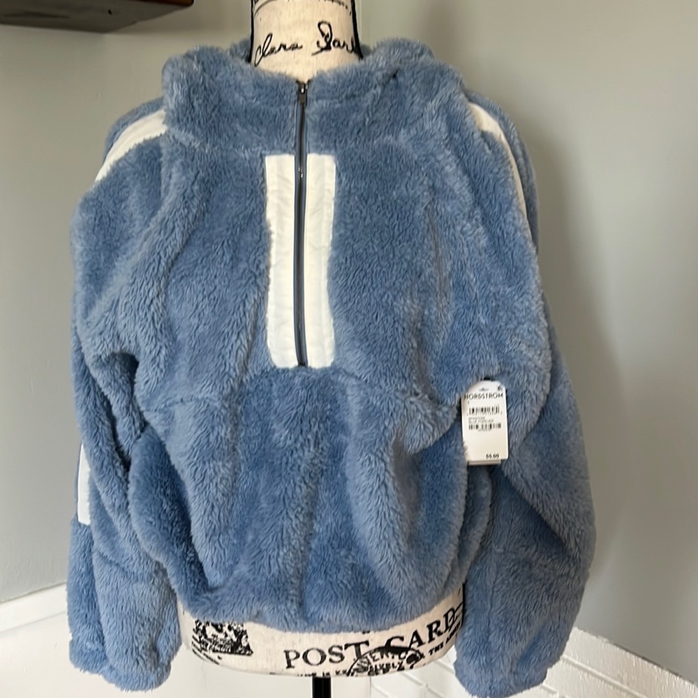 BP teddy jacket with hood baby blue and white